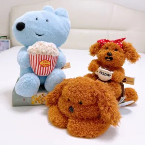 Cute plush stuffed animals set, soft teddy puppy and blue bear doll pillows for gift.