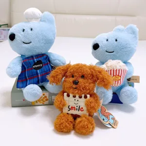 Cute plush teddy dog and blue bear dolls set, soft stuffed toy gift for kids and home decor.