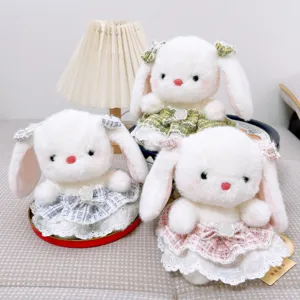 Cute long ear plush bunny toy with tweed dress soft stuffed animal gift for girls