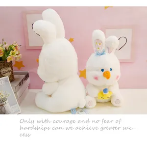 Adorable white snowman rabbit plush toy with carrot nose soft stuffed doll for kids gift