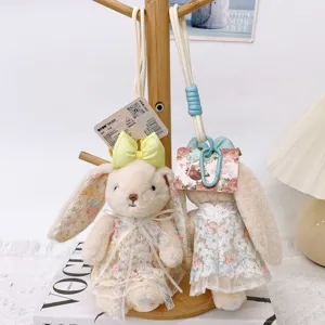 Lace floral dress lop-eared rabbit plush toy keychain cute doll bag pendant decor
