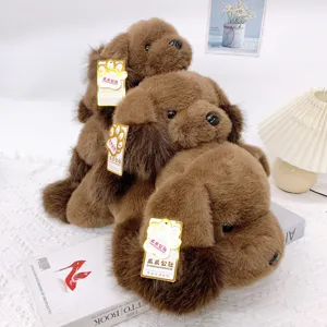 Brown plush dog stuffed animal cute puppy sleeping pillow soft toy for kids and home decor
