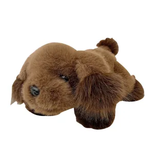 Cute brown plush dog toy, soft sleeping puppy stuffed animal pillow for kids and home decor.