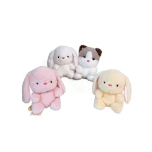 Cute plush rabbit and cat toys set, soft stuffed doll desktop ornament for girls birthday gift.
