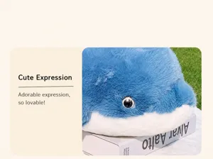 Blue whale plush toy soft stuffed animal pillow cute ocean series doll for sofa and bed.