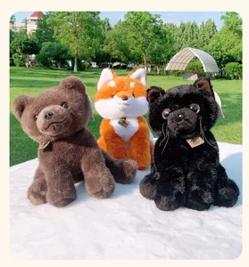 Musitu cute plush toy set including brown bear, fox and black cat, soft stuffed animal gift.