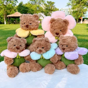 Cute Floral Bear Plush Toy Stuffed Animal Teddy Bear Doll Soft Hugging Pillow Birthday Gift for Kids