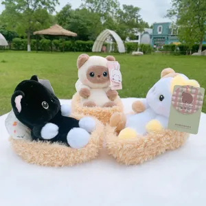 Cradle Cat Plush Toy Cute Calico Black Siamese Cat Stuffed Animal Doll With Cradle Soft Desktop Decoration Gift