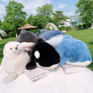 Soft Stuffed Animal Plush Toy Cute Ocean Series Sea Lion Dolphin Whale Shark Plushie Pillow Home Decor Gift