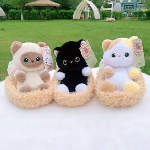 Cute plush cat toy in cradle stuffed animal doll soft pillow desktop decor gift for girls
