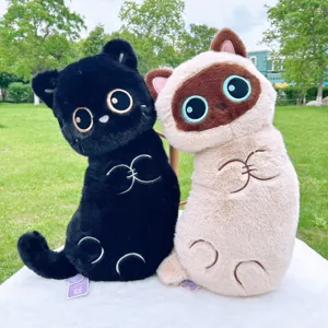 Cute line cat plush pillow soft stuffed animal toy lovely kitty doll gift for bed sleeping