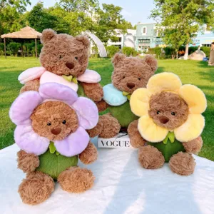 Cute flower teddy bear plush toy doll fluffy stuffed animal pillow birthday gift for kids