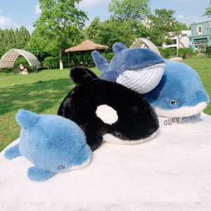 Marine series cute whale plush toy soft stuffed animal pillow for kids and home decor.
