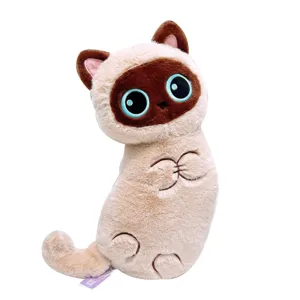 Cute Siamese cat plush pillow, soft stuffed animal toy for bed and sleeping comforting gift.