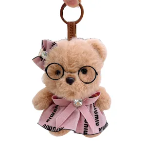 Cute plush bear keychain bag pendant soft fluffy animal toy charm for women girls gift