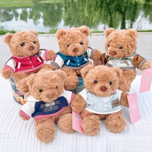 Cute Dressed Teddy Bear Plush Toy Stuffed Animal Doll Soft Fluffy Bear Figurine Desktop Ornament Kids Birthday Gift