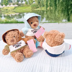 Cute teddy bear plush toy with stylish hoodie, soft stuffed animal gift for kids and friends.