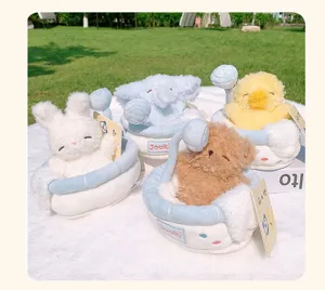 Cute animal plush toy set with mini bathtub and shower head, soft and cuddly gift for kids.