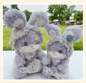 Adorable purple fairy tale bunny plush toy detail, soft stuffed animal doll girl gift.