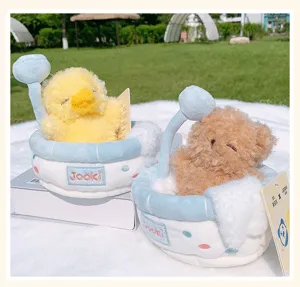 Cute plush bath toy set featuring a duck and bear in miniature tubs for desktop decoration.