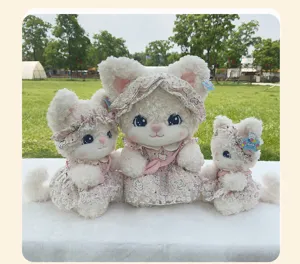 Fairytale series white rabbit plush toy set, cute soft stuffed doll with pink lace dress and bonnet.