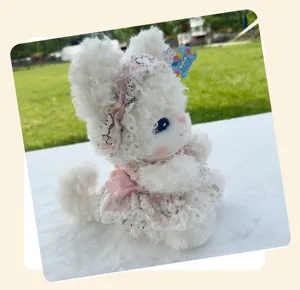 Fairytale series cute white rabbit plush toy with pink lace dress and bonnet plush doll.