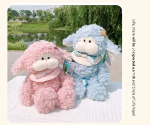 Cute fluffy curly lamb plush toy doll, soft stuffed animal companion for kids and gift.