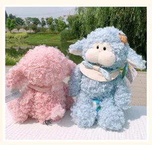Cute curly lamb plush toy set, soft stuffed sheep doll with scarf for kids and gifts.