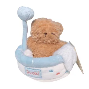 Cute plush bear in a bathtub stuffed animal toy with shower head and towel for kids room decor.