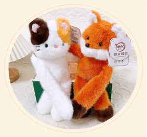Long arm lazy style plush toys featuring cat and fox designs with magnetic hands for kids gifts.