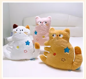 Pluffy multi-leg cat plush pillow detail, cute animal doll for sofa and bed relaxation.