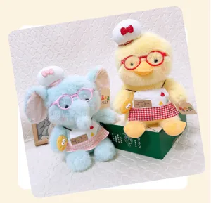 Cute chef plush doll set with cute glasses and aprons, perfect gift for kids and girls.
