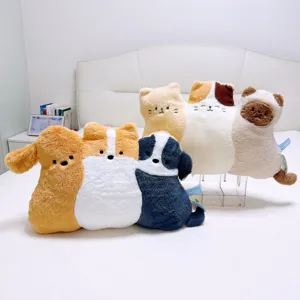 Cute animal plush pillow set, soft cat and dog stuffed toys for bedroom and comfortable sleeping.