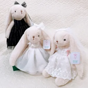 Cute lop-eared rabbit plush toy with lace wedding dress, soft stuffed bunny doll for girls gift.