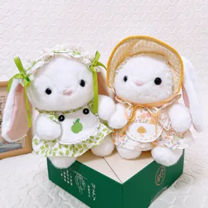 Pastoral style long-eared rabbit plush toy set, cute floral dress stuffed doll for girls.