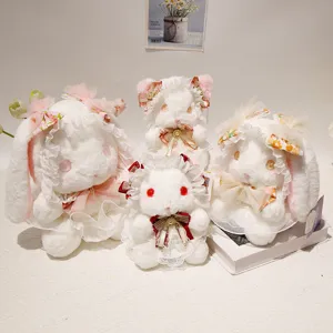 Cute lolita plush rabbit doll set soft stuffed bunny toy with lace dress for girls birthday gift