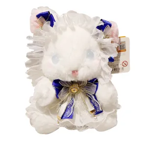 Lolita white rabbit plush toy cute princess stuffed animal with blue bows and lace dress