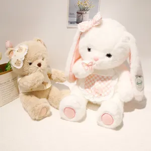 Cute plush toy set featuring a white rabbit and brown bear stuffed animal doll.