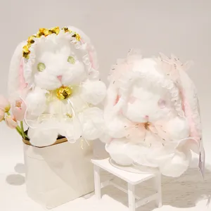 Cute Lolita plush bunny rabbit toy with lace dress sweet stuffed doll for girls kids room decor