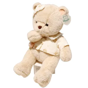 Cute plush bear stuffed animal toy with lovely shirt for girls birthday gift kids room decor