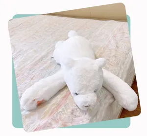 Cute lying polar bear plush toy pillow, soft stuffed animal doll gift for kids and adults bedroom bed decor.
