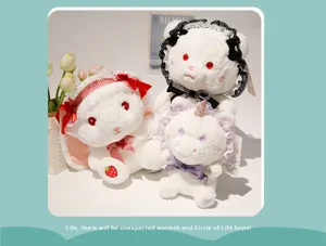 Cute Lolita plush doll set with lace bonnet, soft stuffed animal toys for girls and kids gift.