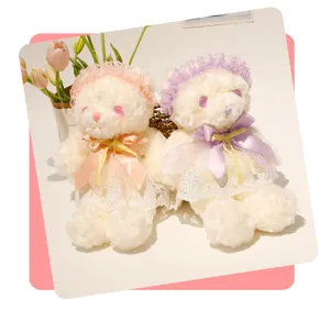 Cute Lolita plush bear doll toy soft fluffy stuffed animal with lace dress and bonnet gift for girls