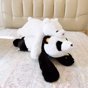 Cute polar bear and panda plush pillow toy, large stuffed animal doll for bed sleeping and gift.