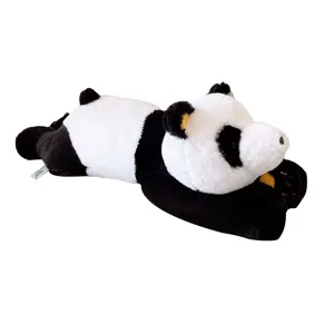 Cute giant panda plush toy lying down pillow, soft stuffed animal doll for kids sleeping and room decor.