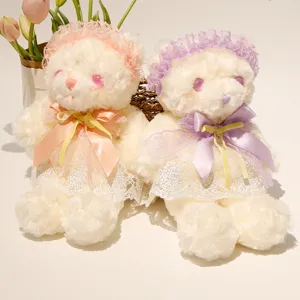 Cute Lolita plush bear toy with lace dress and bonnet, perfect gift for girls and sleeping pillow.