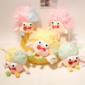 Cute furry monster plush doll set, funny ugly-cute stuffed toy with hair clips for girls and creative gifts.