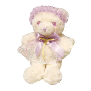 Cute Lolita teddy bear plush toy with purple lace bonnet and bow, soft doll main image