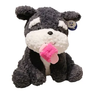 Cucciolo di Schnauzer grigio peluche con ciuccio rosa simpatica bambola di peluche regalo