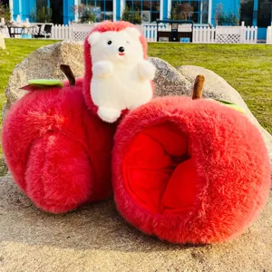 Apple hedgehog plush toy detailed view, cute stuffed animal pillow for girls birthday gift.